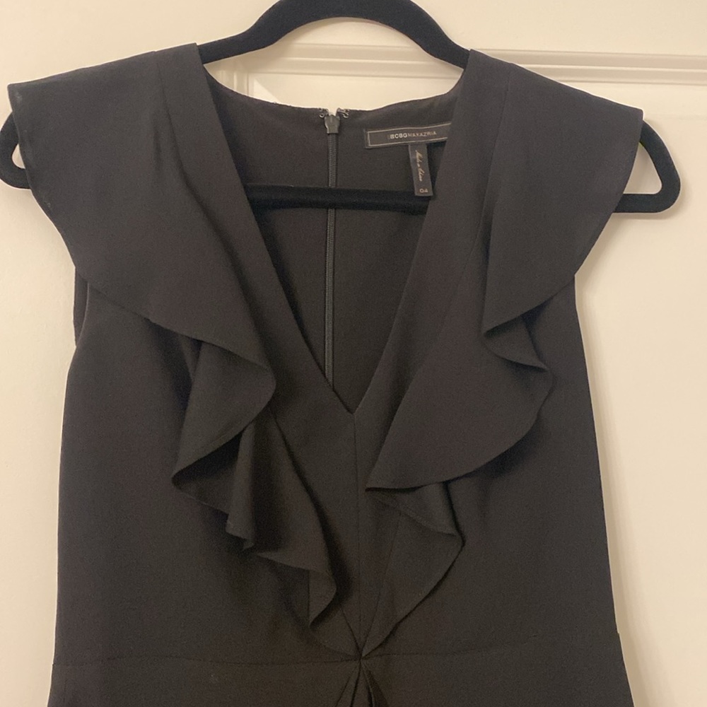 BCBG black ruffle mini dress